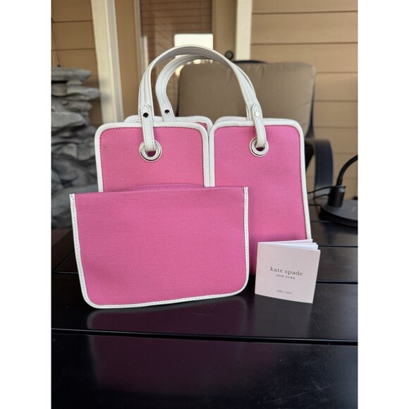 Pink Kate Spade Handbag Leather Trim Crossbody Satchel Makeup Bag - Picture 11 of 12